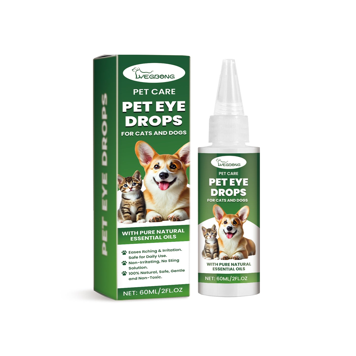 Pet Eye Drops for Dogs & Cats - Gentle Eye Care with Sodium Hyaluronate & Vitamin E, 60ml