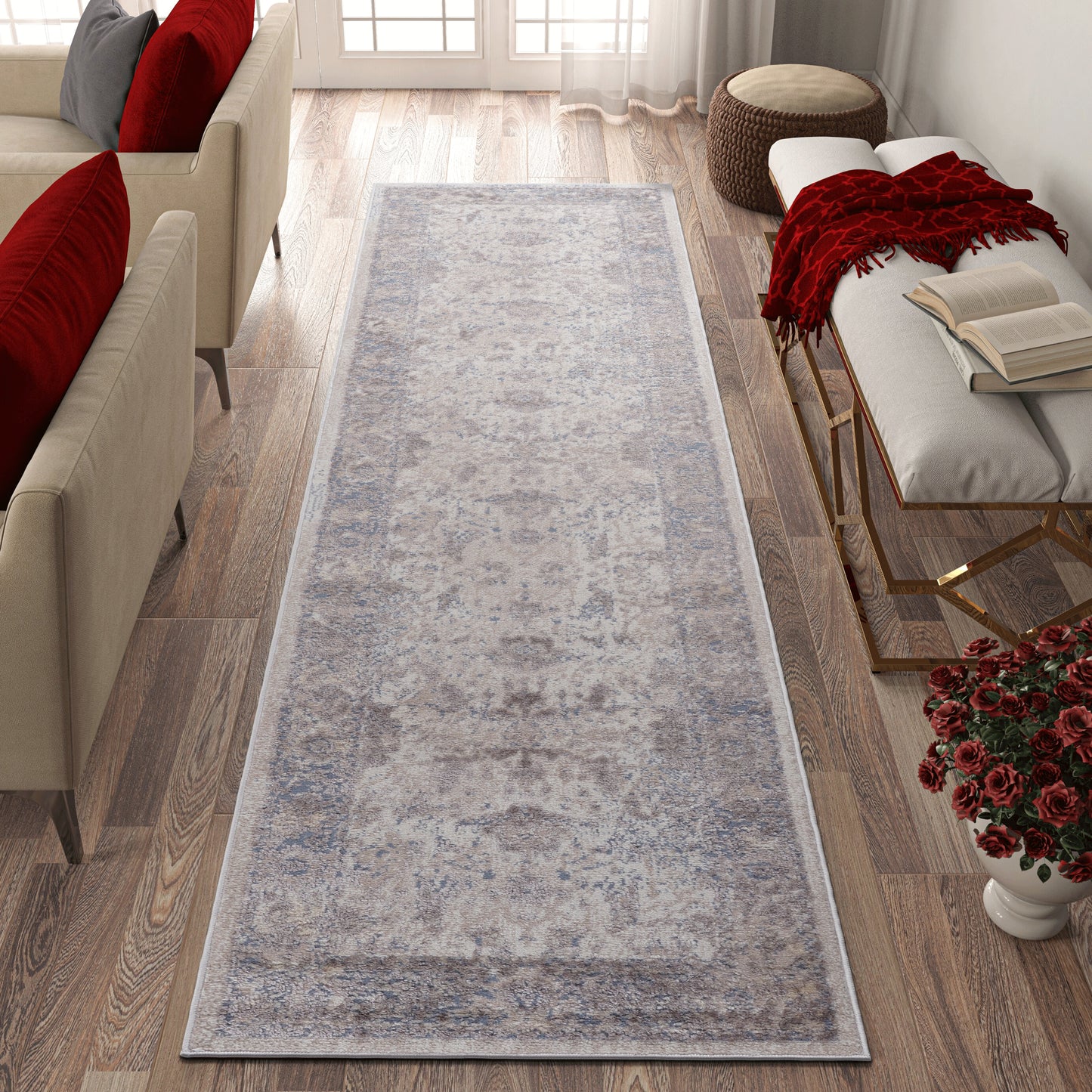 PAYAS 2X8 Brown Beige Traditional Runner Rug