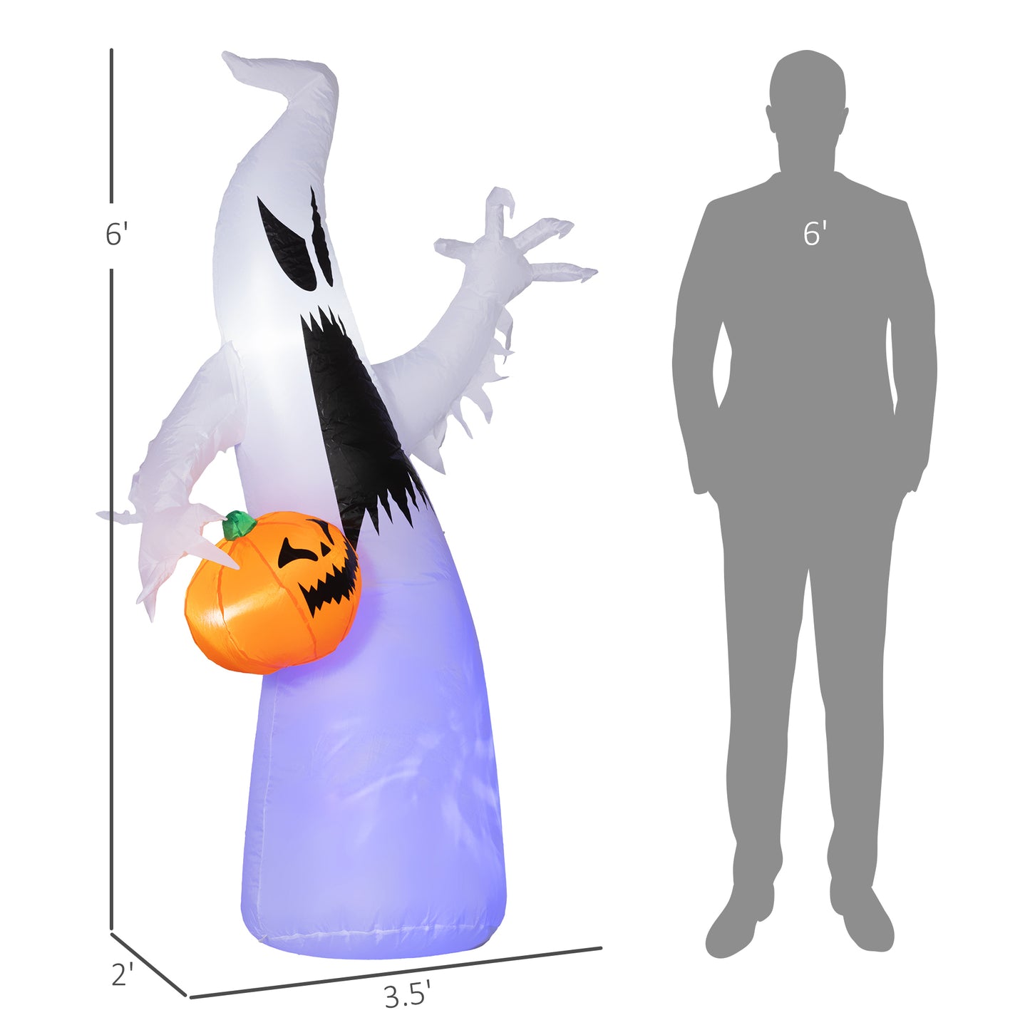 Halloween Inflatable Ghost with Pumpkin - LED Yard Decor
