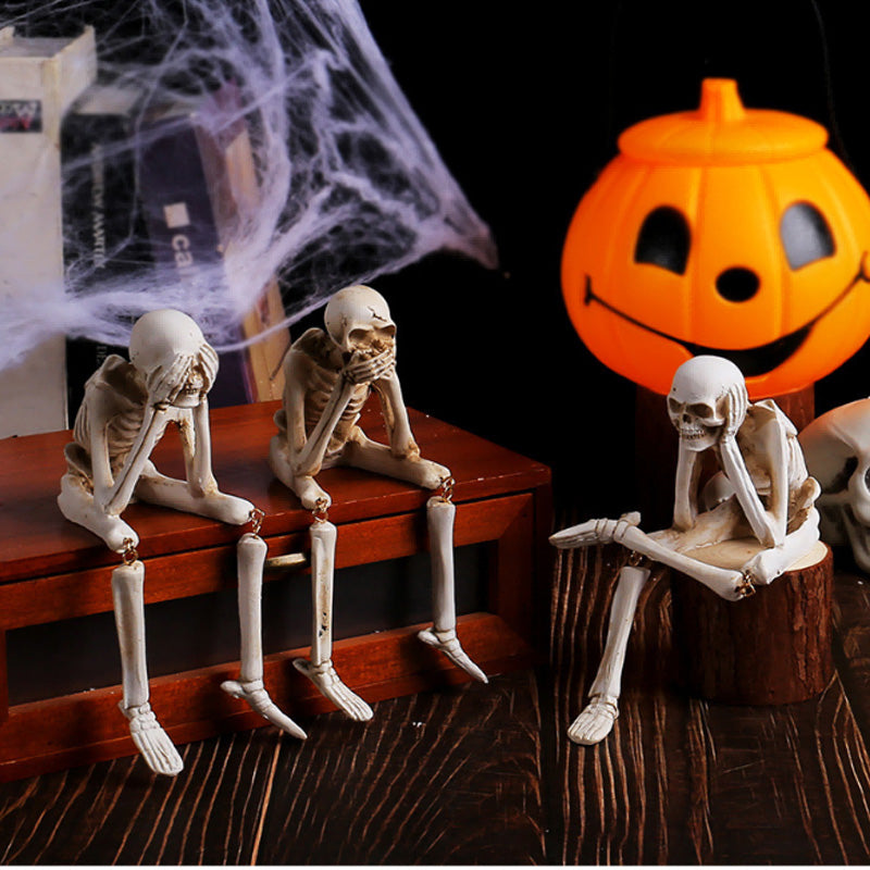 Halloween Skeleton Figurines Set of 3 - Gothic Resin Statues