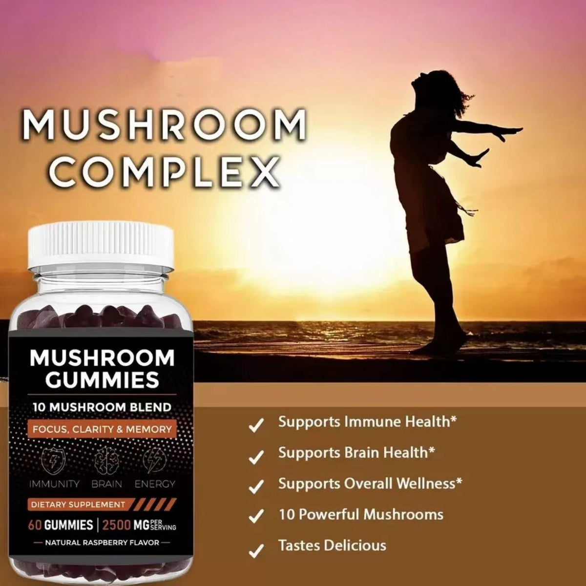 Mushroom Dietary Supplement Gummy Candy - 60 Pieces