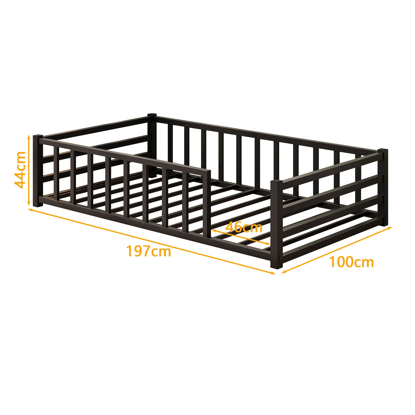 Twin Size Metal Platform Bed Frame with Guardrails - Black