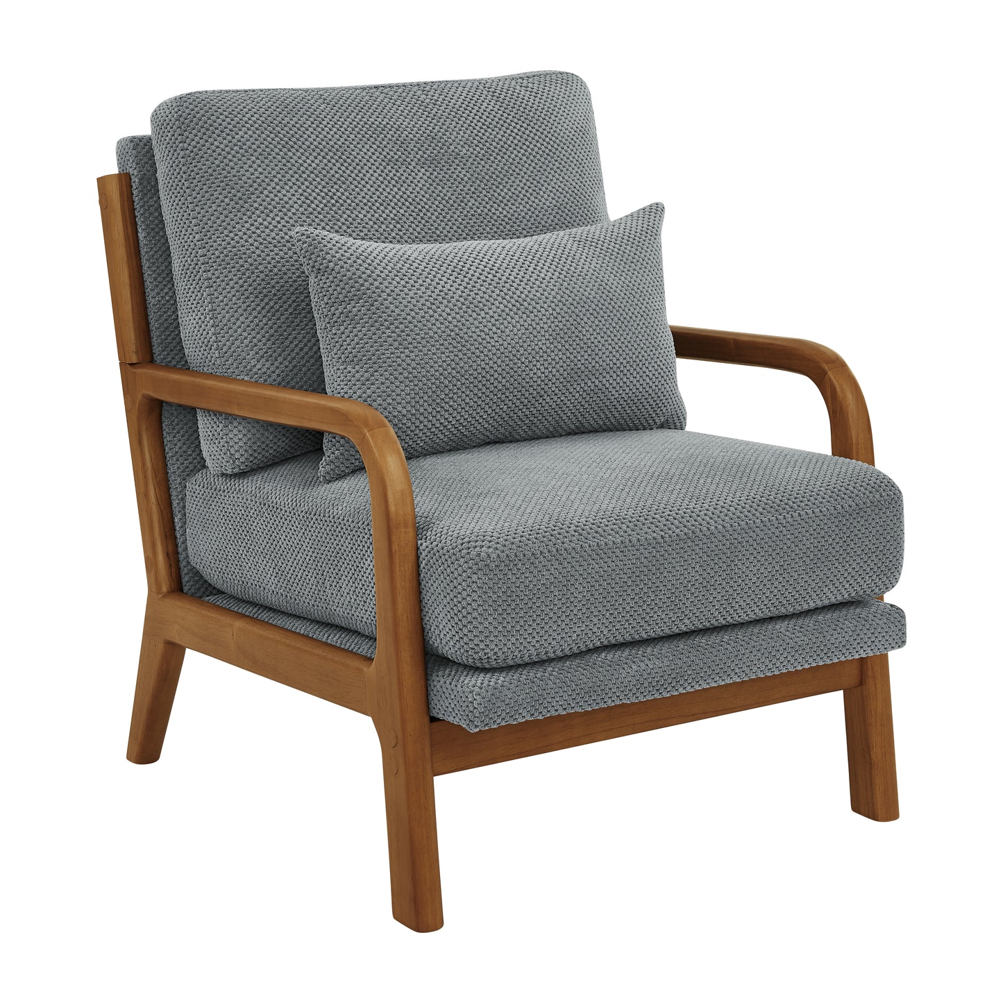 Mid-Century Modern Wooden Lounge Chair - Light Gray Upholstery