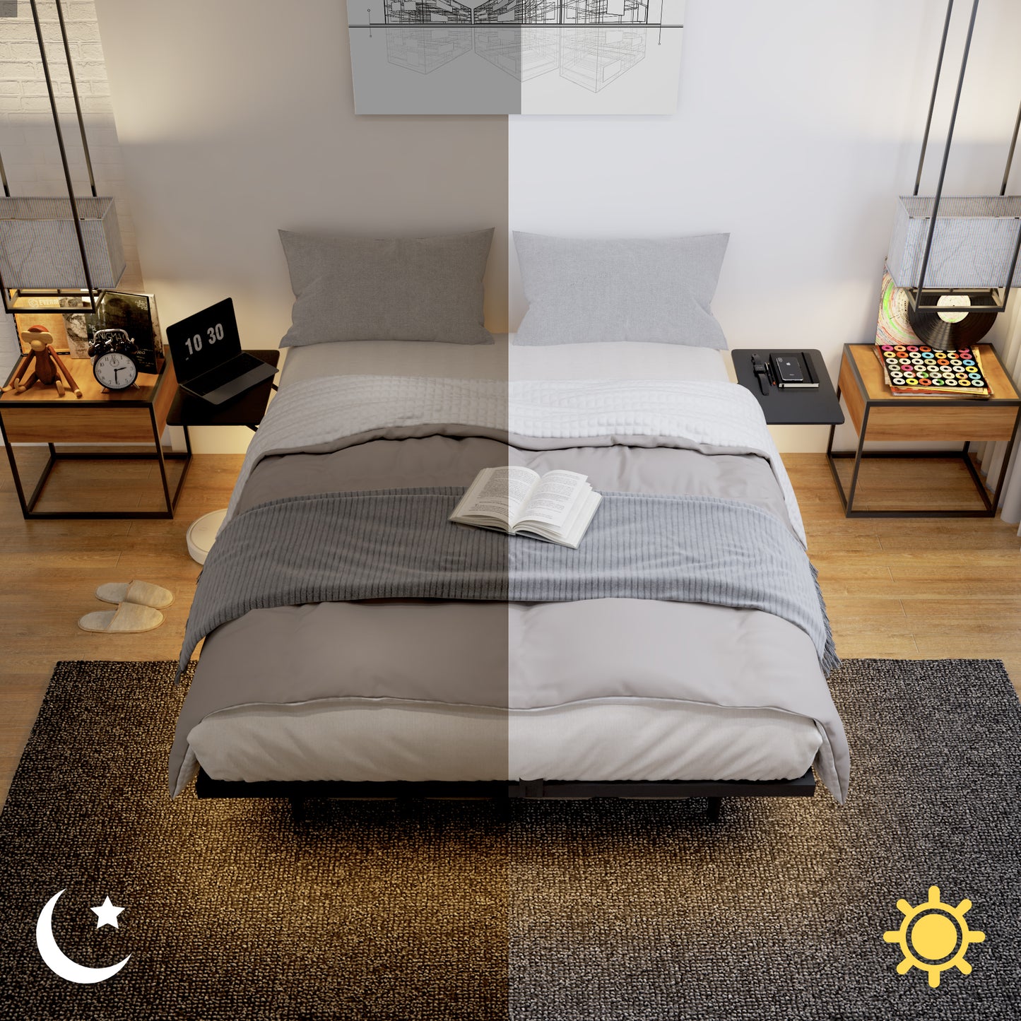Heavy Duty Full Size Bed Frame with LED Light - Black