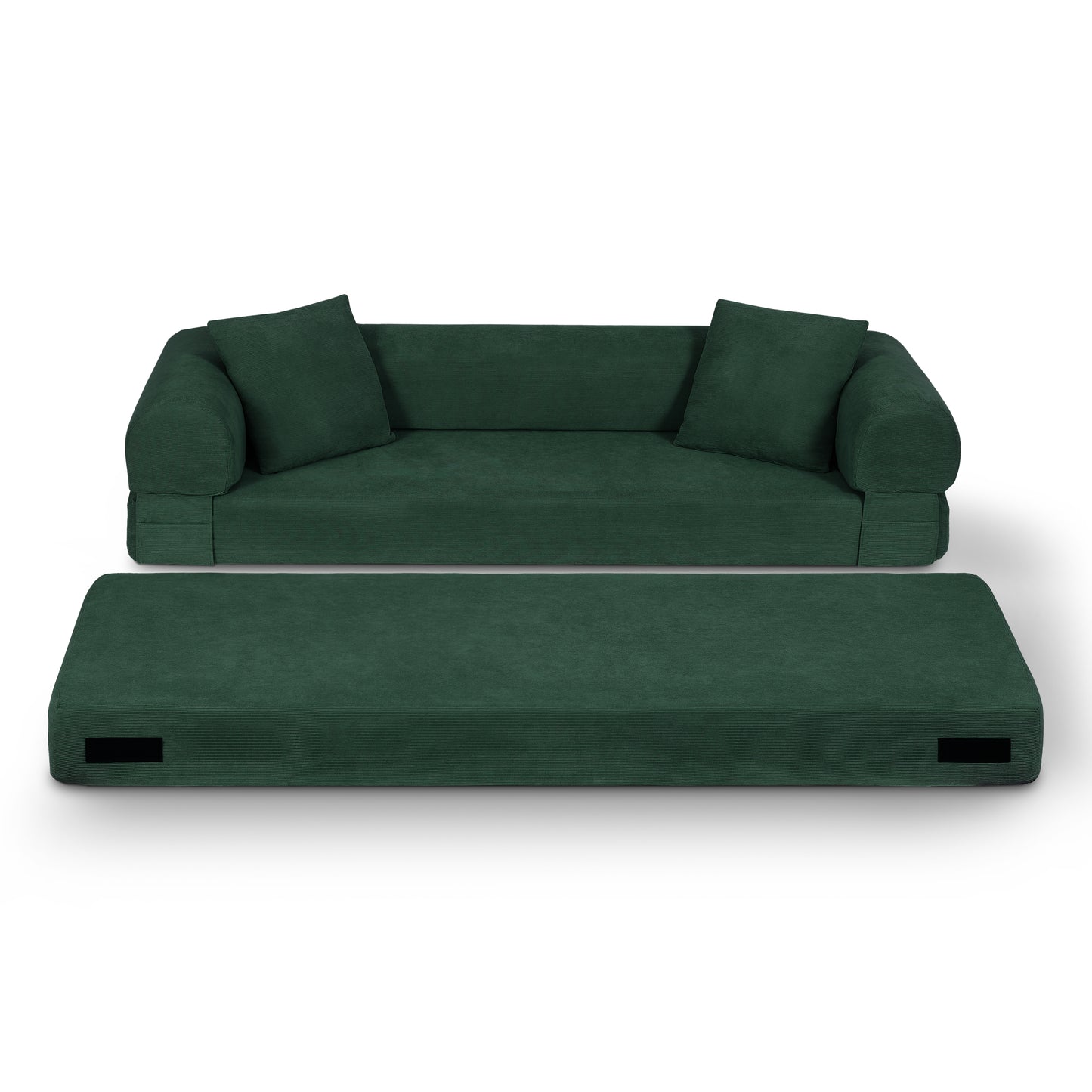 Convertible Sofa Bed Couch - 80 Inch Dark Green Sleeper with Storage