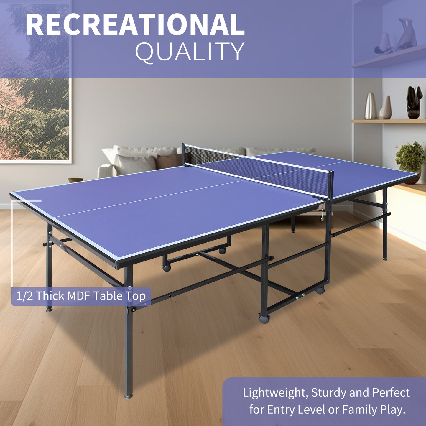 Mid-Size Foldable Blue Table Tennis Set - Includes Paddles & Balls