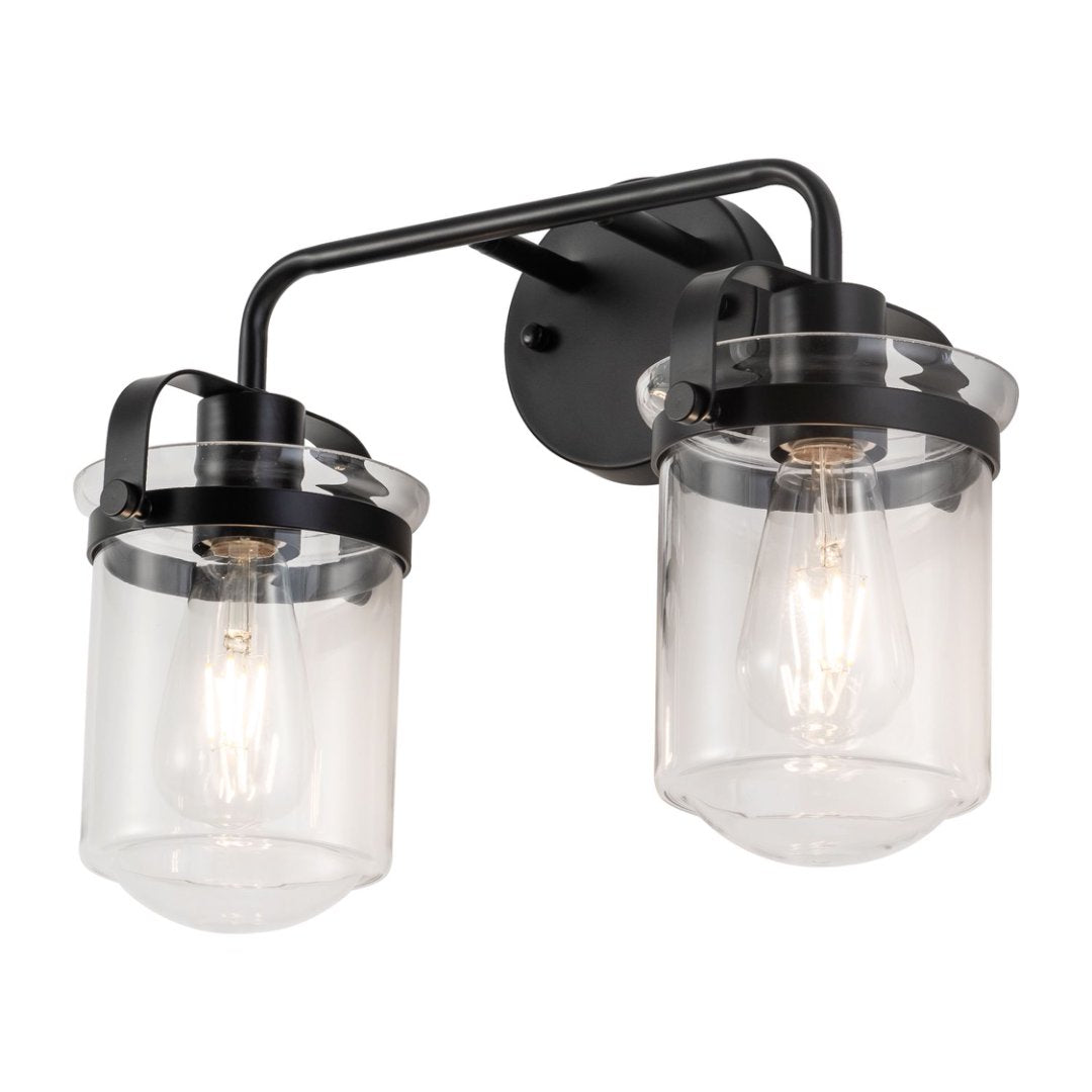 Modern Black Wall Sconce Light with Clear Glass Shade - Indoor Indoor Fixture for Bathroom Bedroom Living Room Kitchen Sink - E26 Socket