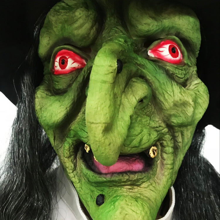 Halloween Witch Long Hair Mask - Latex Party Costume Accessory