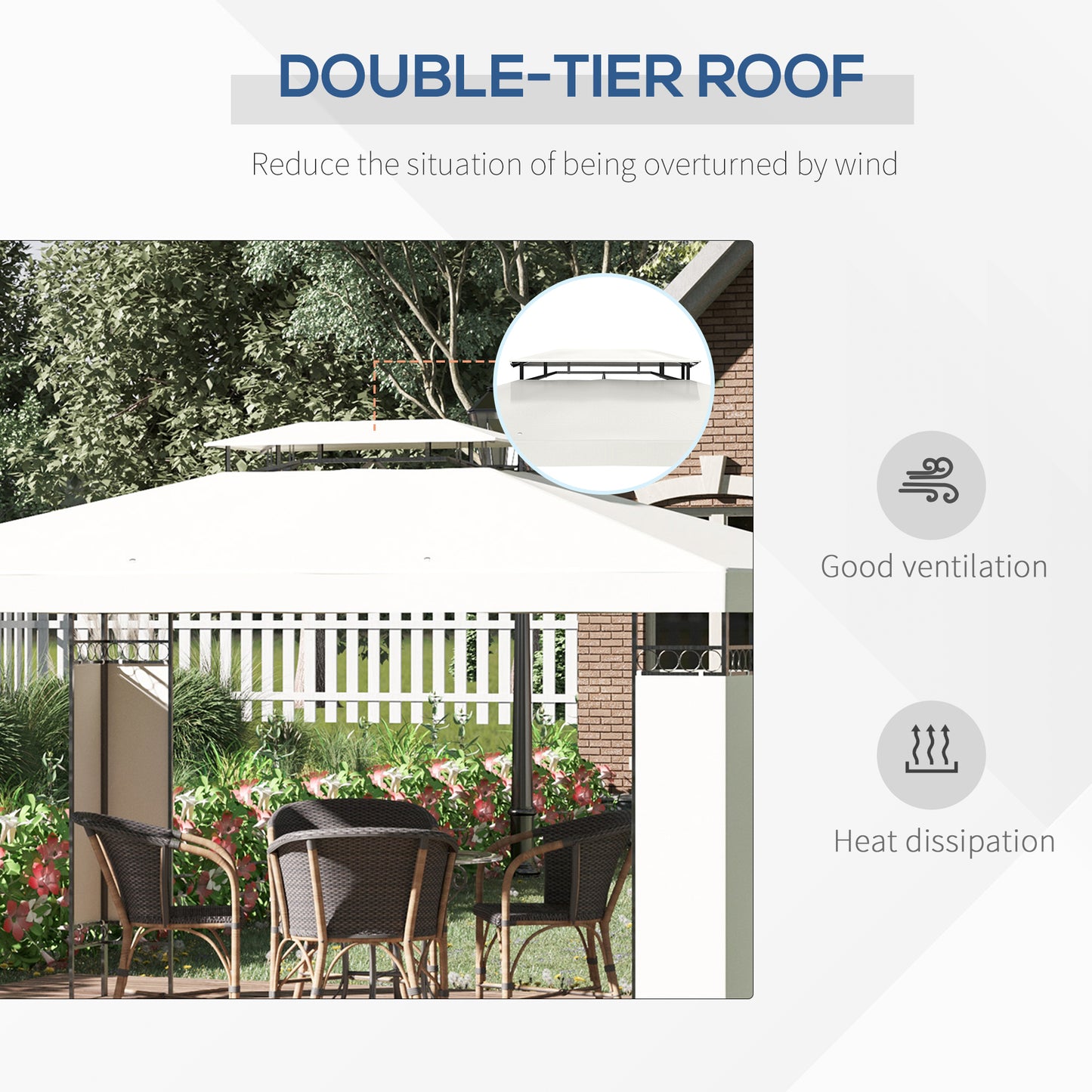 Outdoor Canopy Gazebo Shelter with Double Vented Roof - Cream White