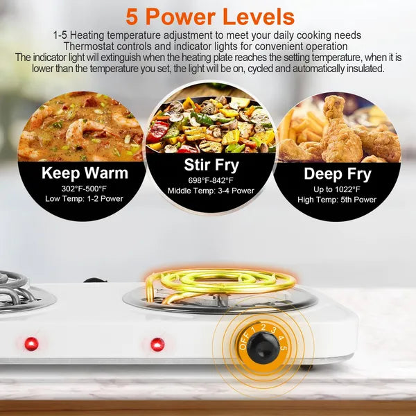 2000W Portable Double Burner Electric Hot Plate Stove for Kitchen & RV