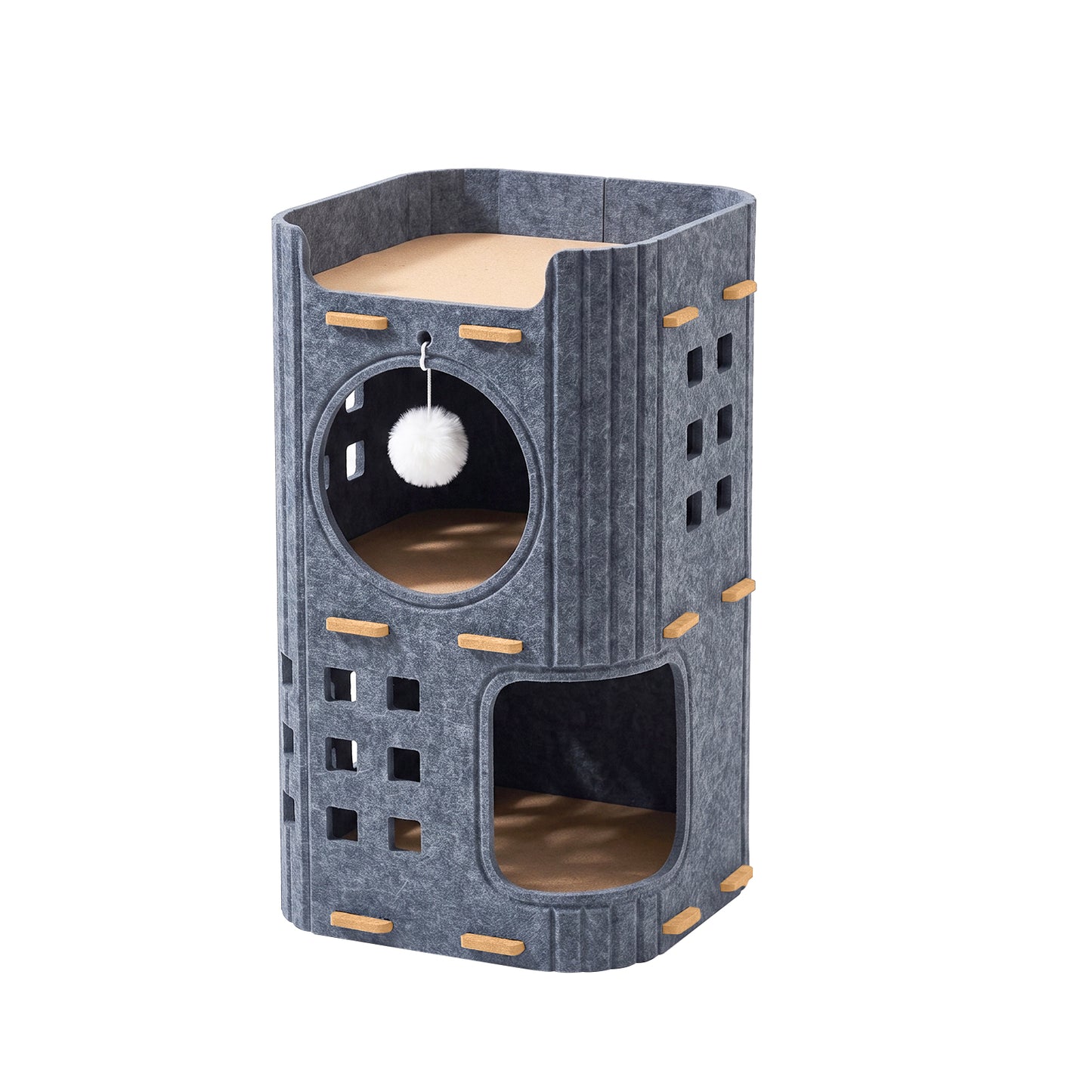 Grey Two-Story Pet House - Hole-Shaped Design for Small Pets