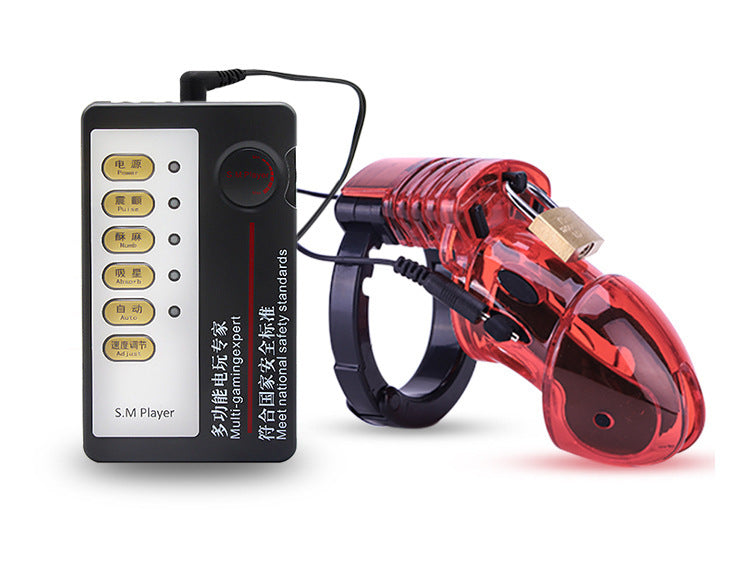 Electric Shock Chastity Cage for Men Adjustable Snap Ring Adult Wellness