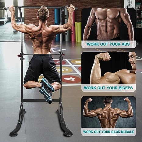 Adjustable Power Tower Dip Station for Home Gym - Black