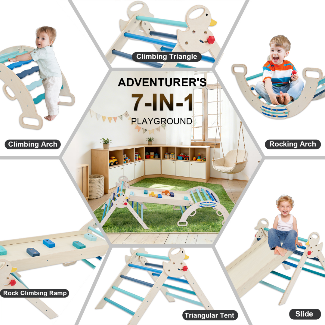 9-in-1 Wooden Indoor Climbing Set - Blue Toddler Gym