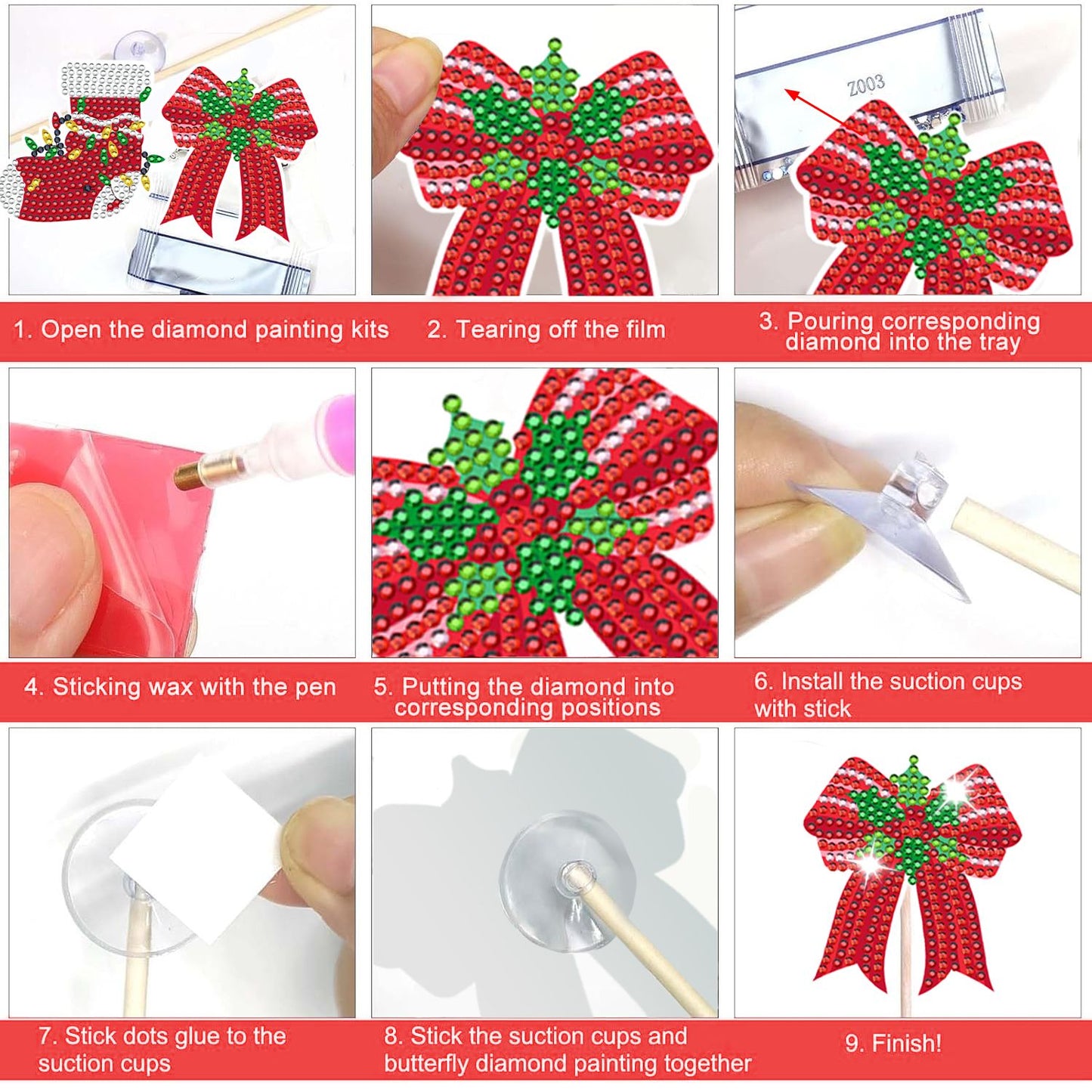 12Pcs Christmas Rhinestones Art Kits - Santa, Snowman & More
