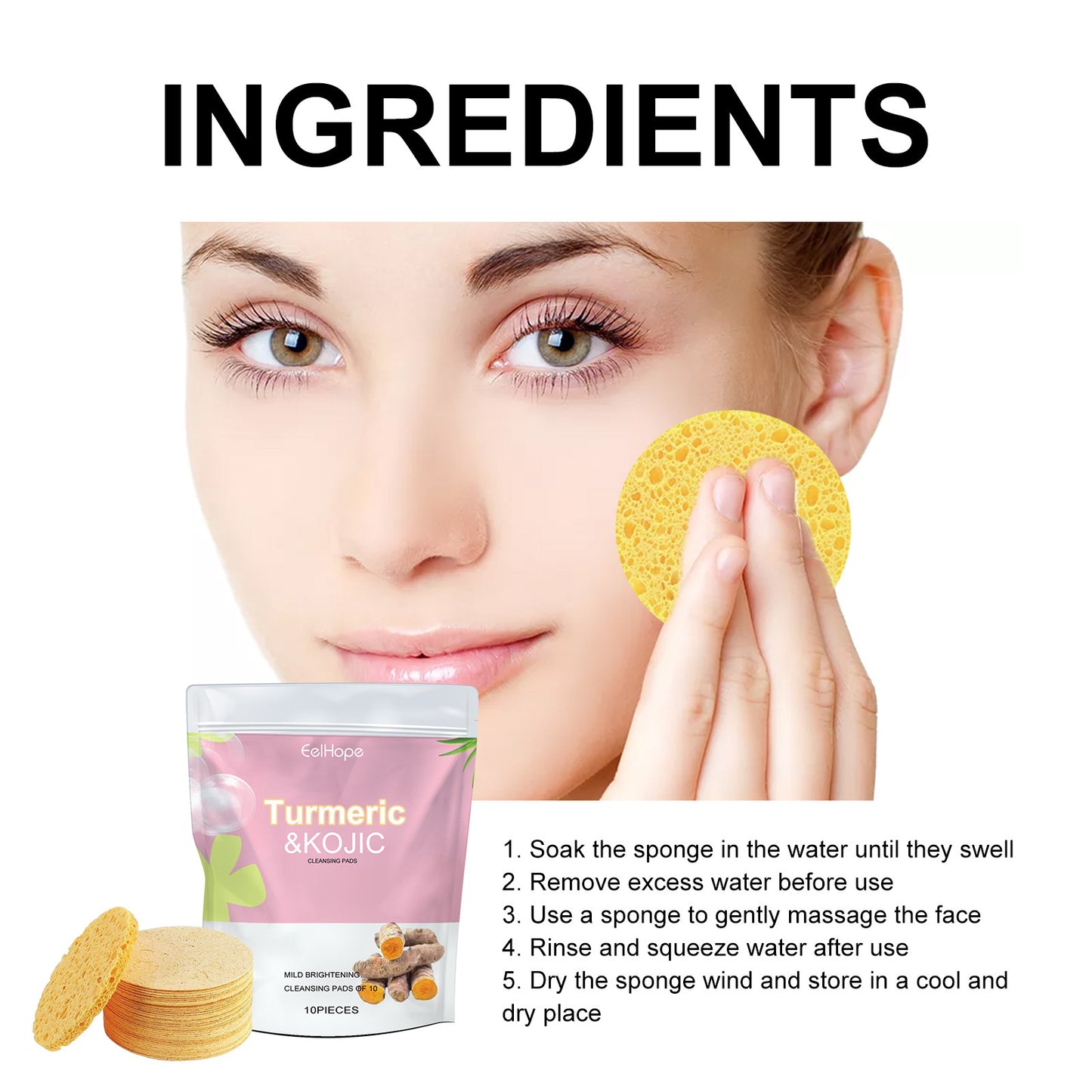 Turmeric Facial Cleansing Pad - Deep Pore Refining & Exfoliating Sponge