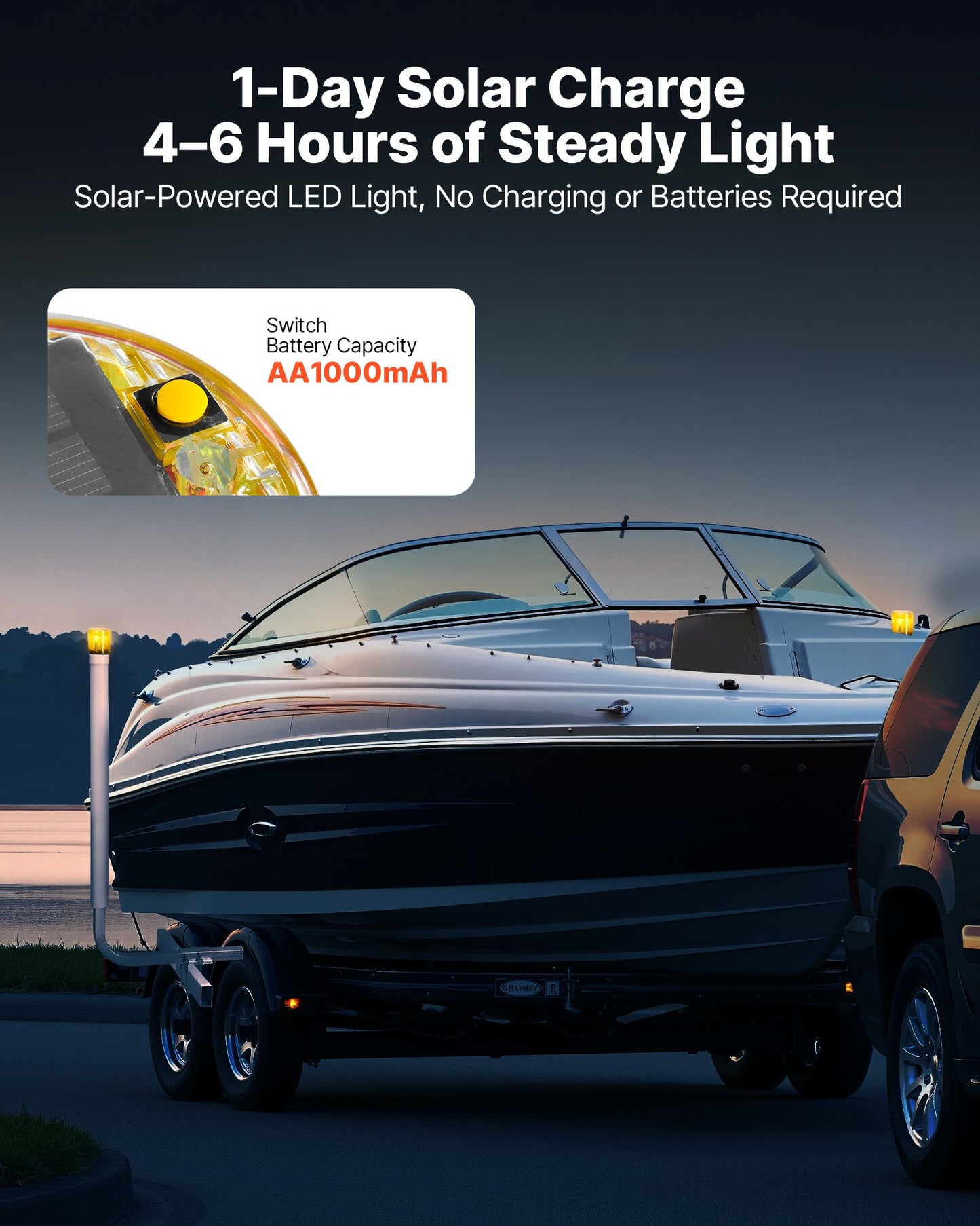 Boat Trailer Guide Poles with LED Lights, 46 Inch Adjustable Steel Guide-Ons