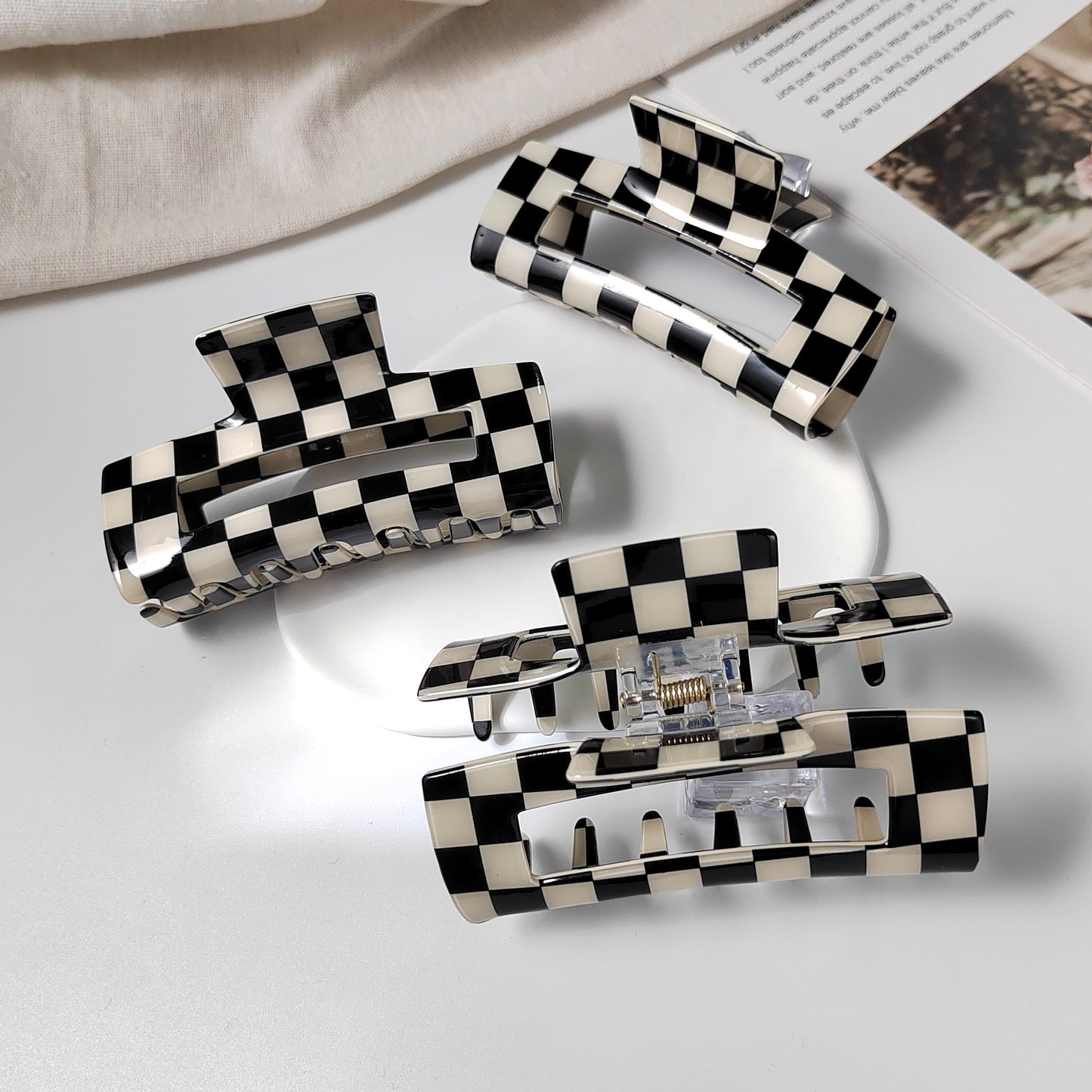 Black And White Checkerboard Hair Clip Set Retro Hair Accessories