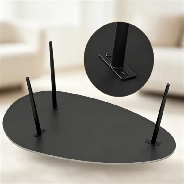 Black Stylish Irregular Shape Coffee Table, Heavy-Duty Metal Base