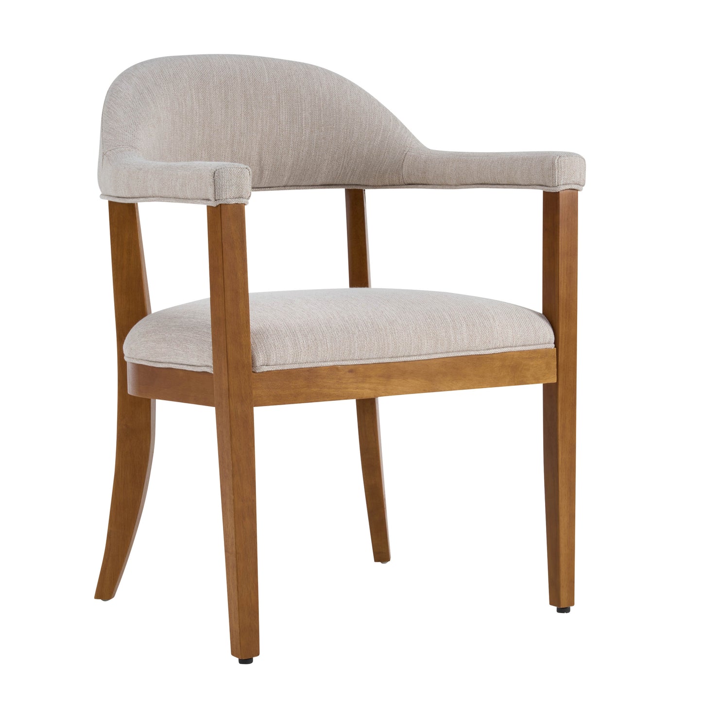 Upholstered Dining Chairs with Armrests - Set of 2, Walnut & Beige