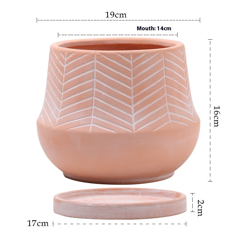 Breathable Red Pottery Flower Pot with Geometric Shape and Holes - Nordic Style