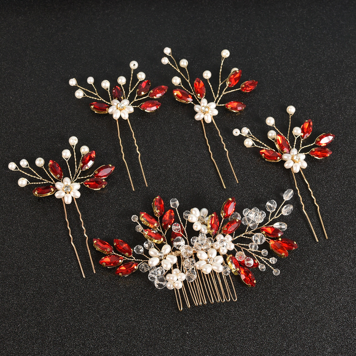 Bridal Pearl Crystal Hair Comb Set - 5pc