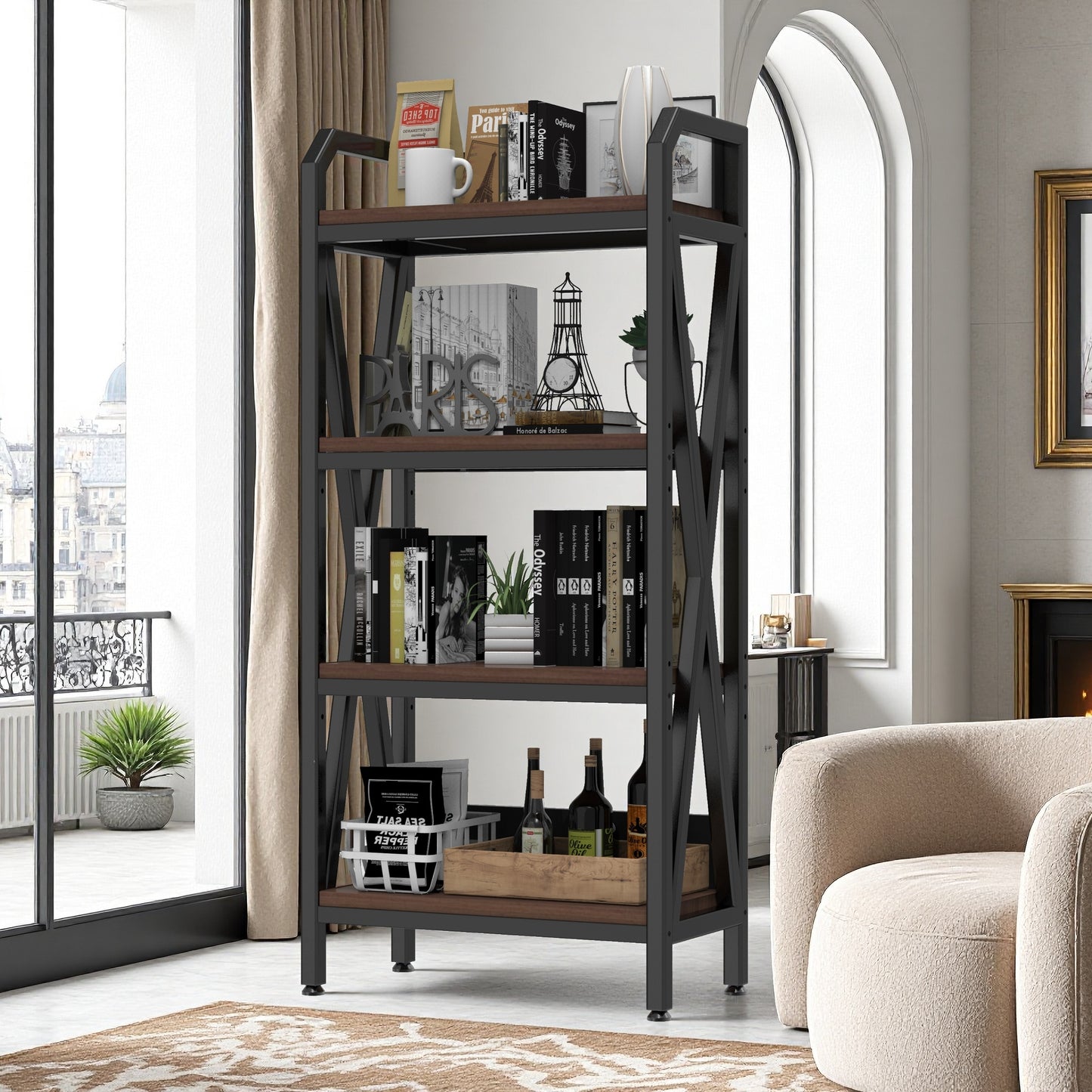 56.3'' 4-Level Baker's Rack - Metal & Wood Kitchen Shelves