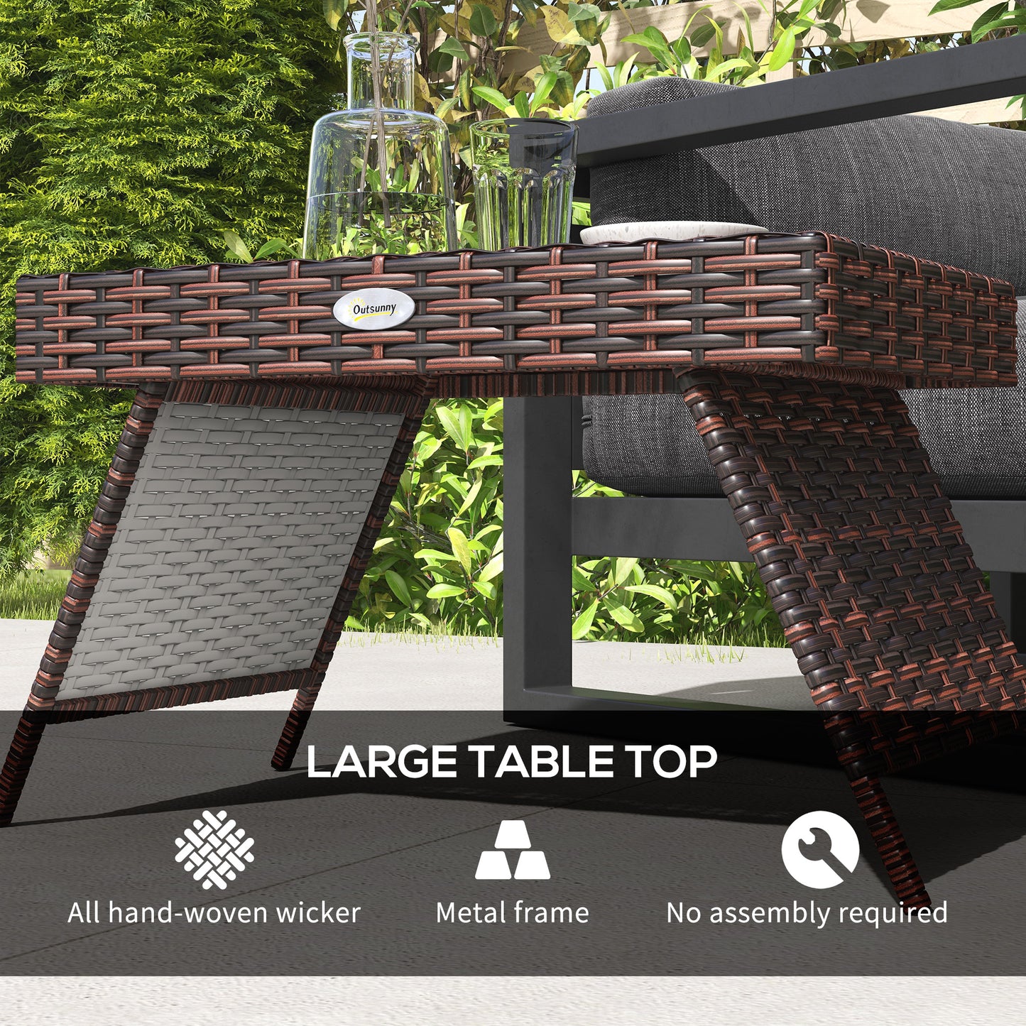 Folding Rattan Side Table - Outdoor Coffee Table, Brown