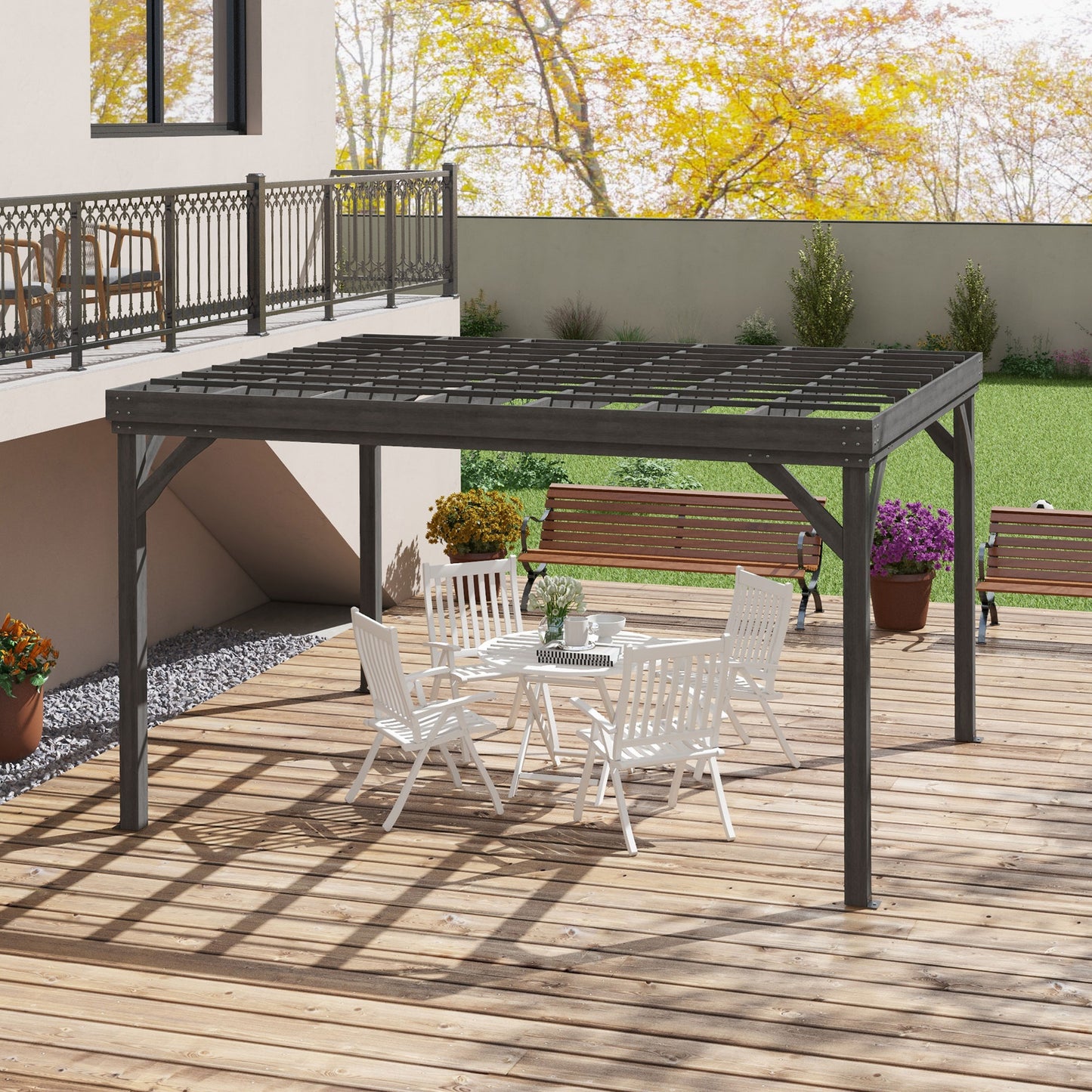 10x12 Gray Outdoor Wooden Pergola with Concrete Anchors