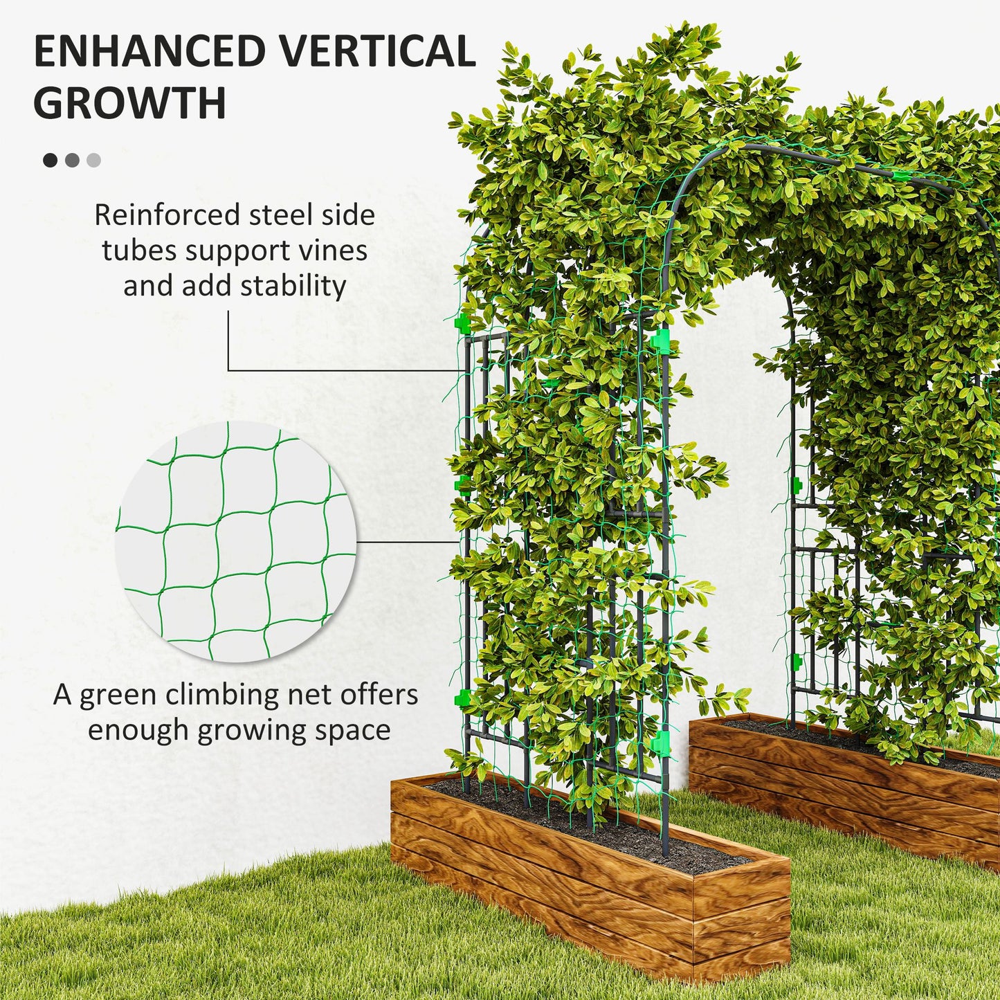 8 Ft Metal Garden Arch Trellis Support with Climbing Net for Vegetables and Climbing Plants - Black