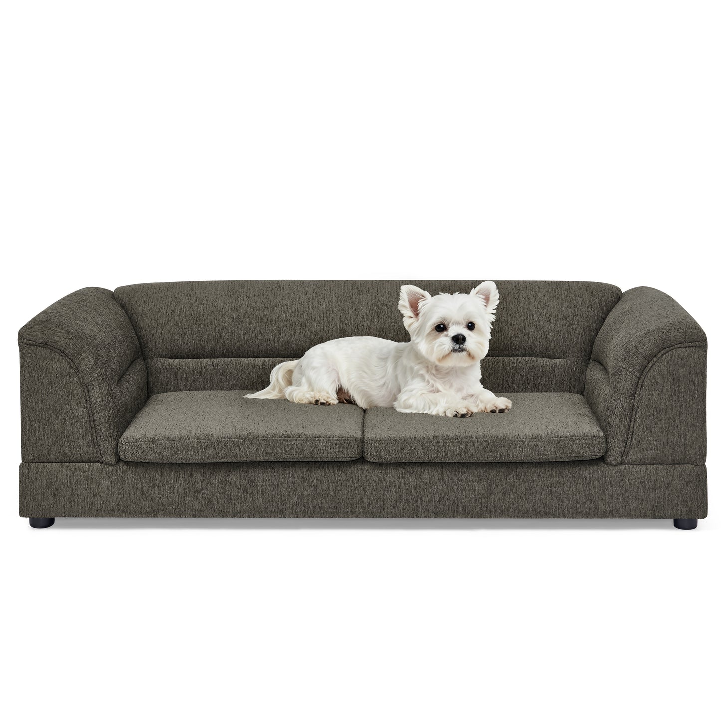 Oversized Dog Sofa Bed with Linen Fabric & Curved Armrest - Dark Gray