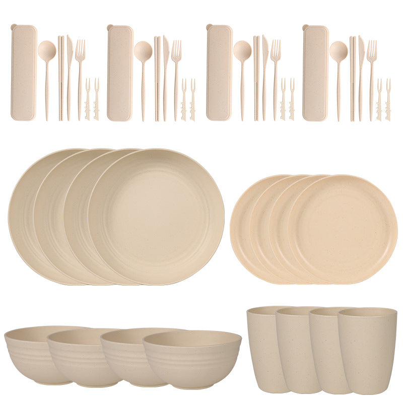 Wheat Straw Dinnerware Set for 4 - Camping & Outdoor Use