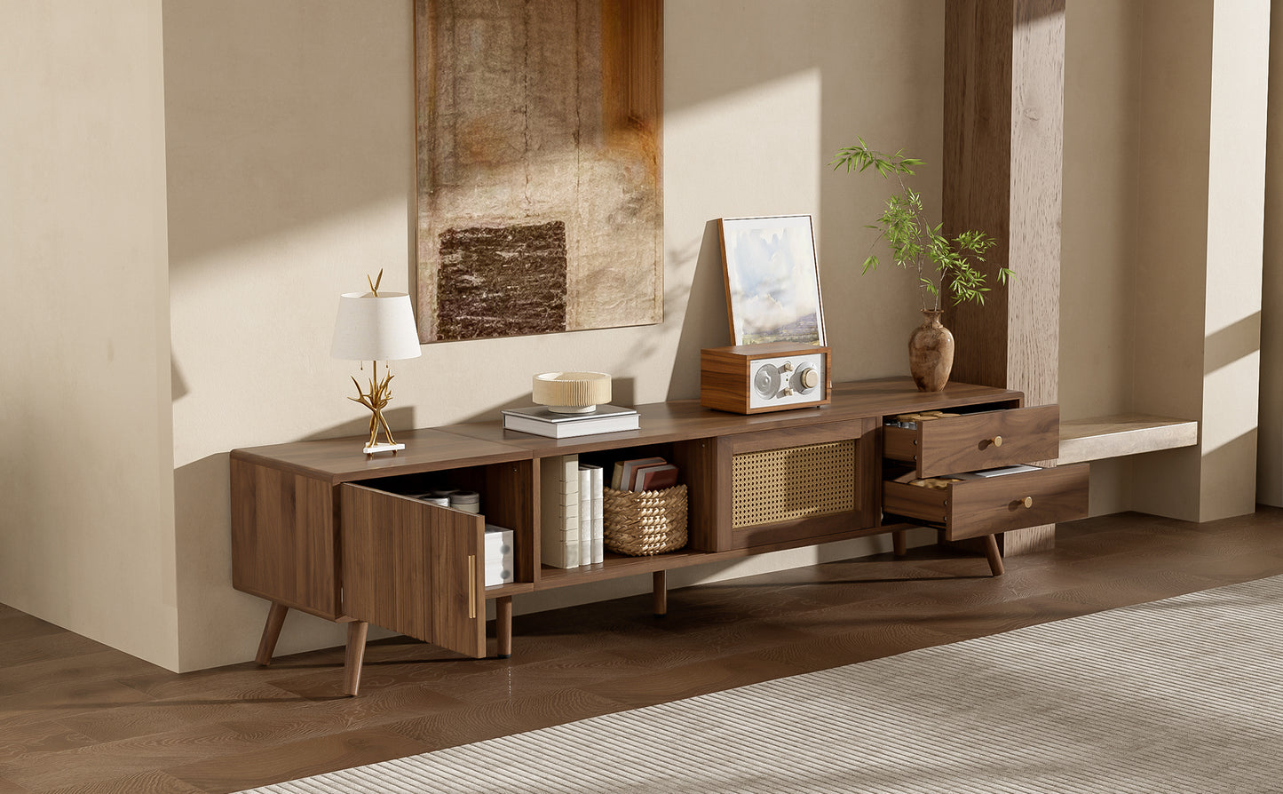 76" Modern Rattan TV Stand for TVs up to 85 Inches - Natural
