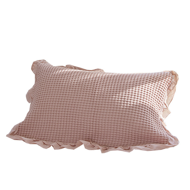 Cotton Waffle Pillowcase Set - Ruffled Single-Piece Bedding for Bedroom