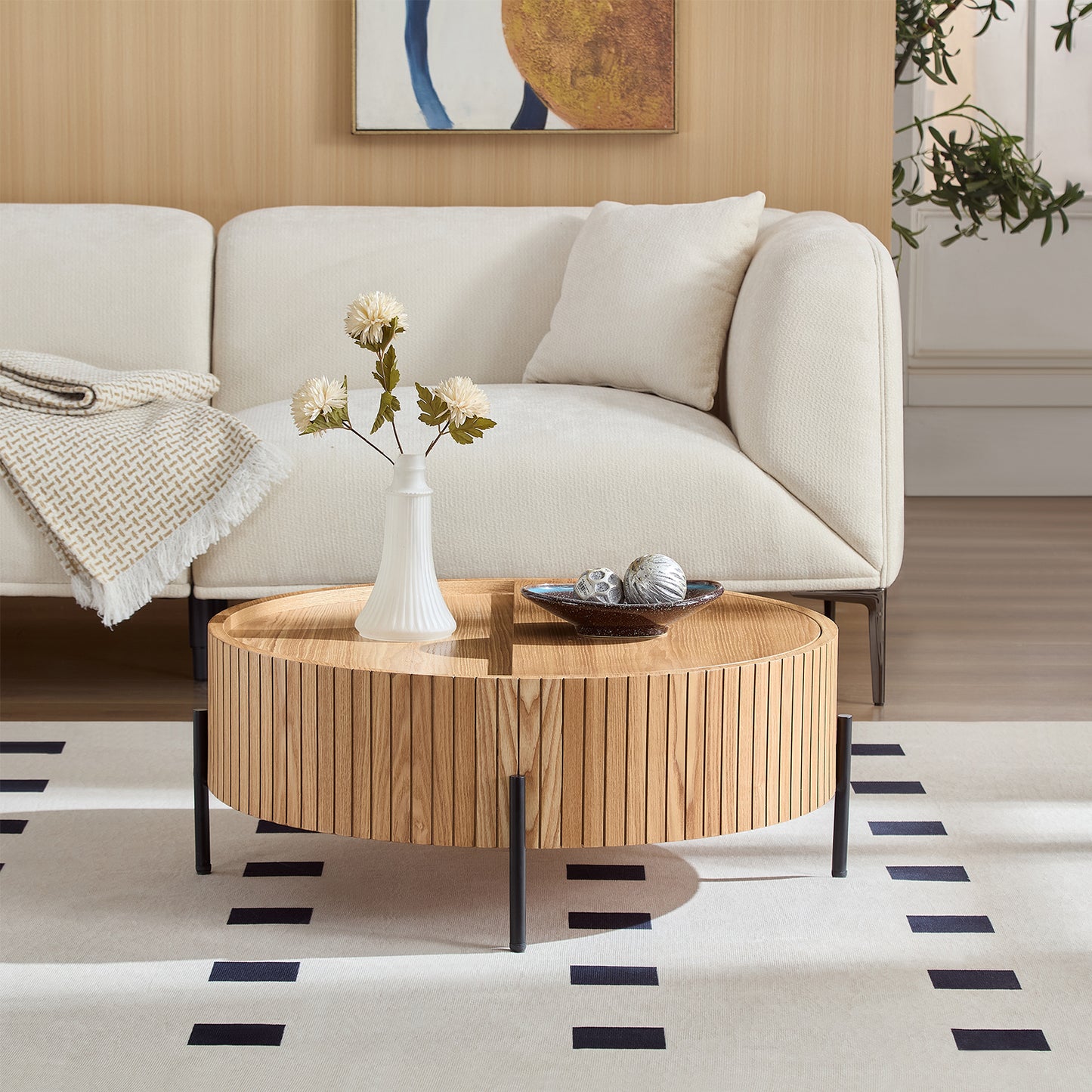 Round Coffee Table With Storage Modern Accent Tea For Bedroom Living