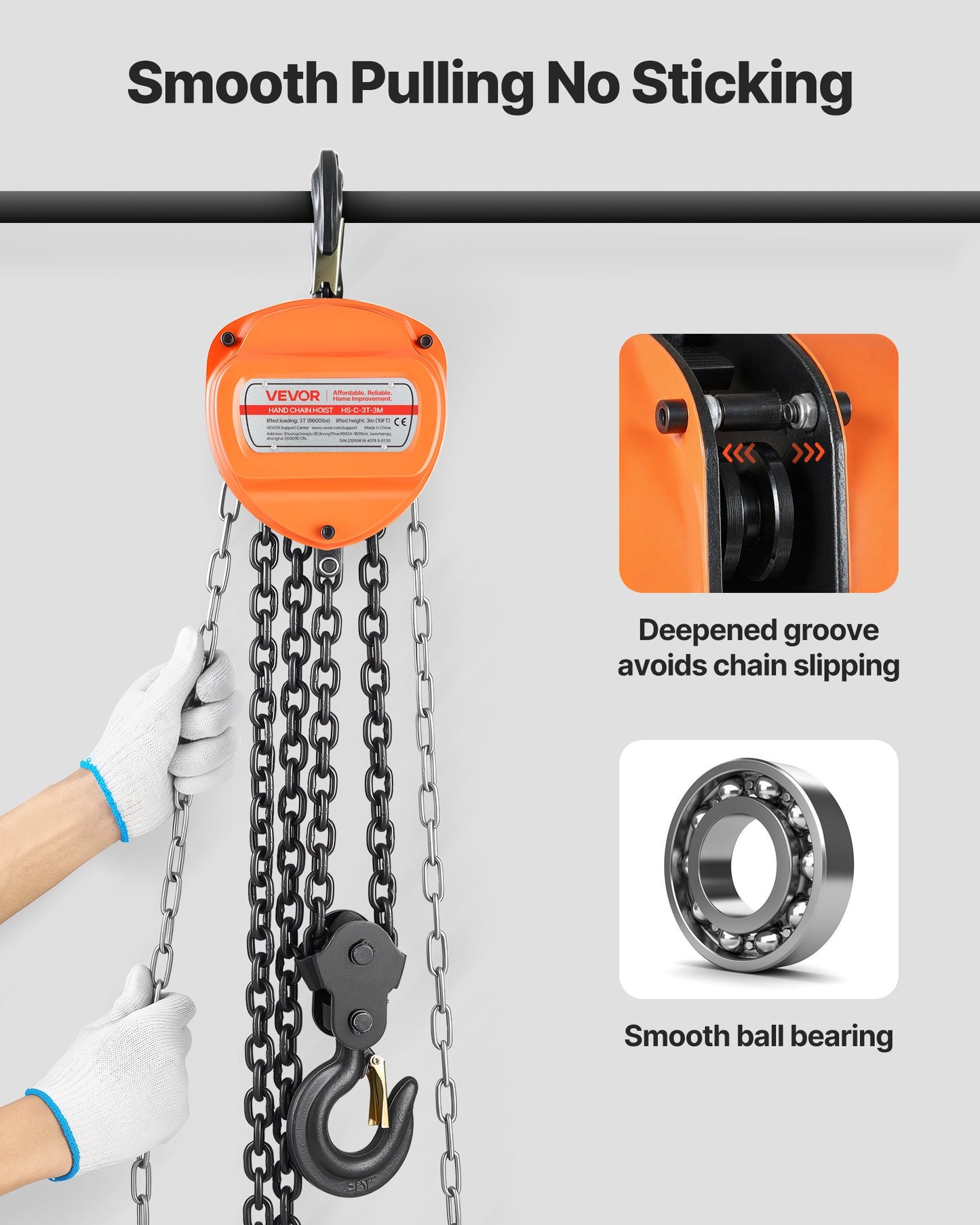 Heavy Duty Hand Chain Hoist 6600 Lb Capacity 10 Ft Manual Chain Block Orange
