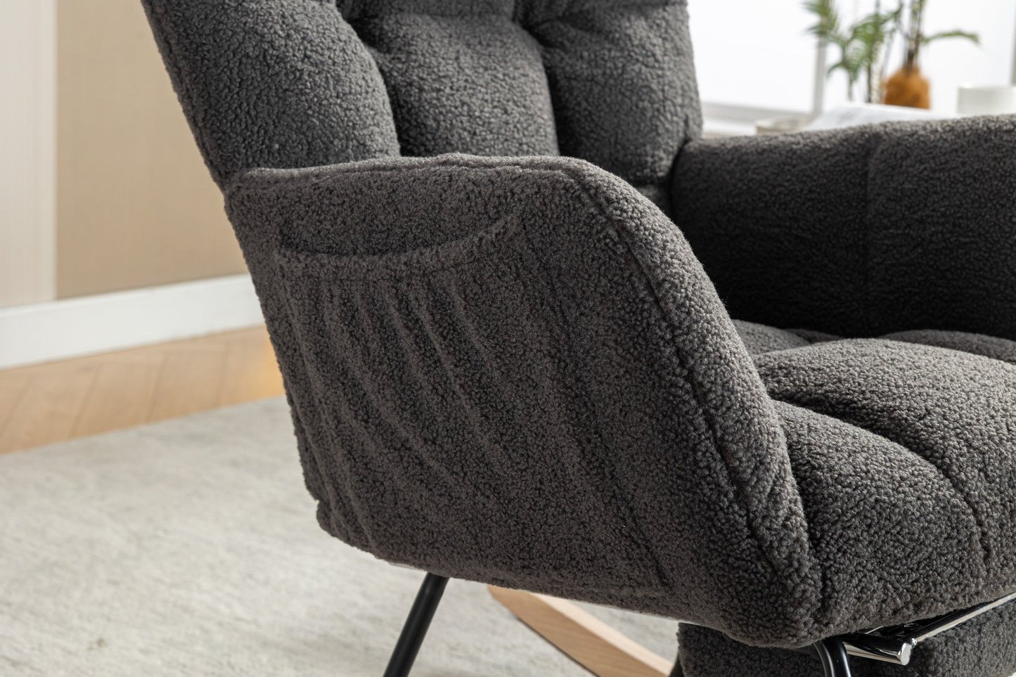 Modern Teddy Fabric Rocking Chair with Adjustable Footstool - Dark Gray