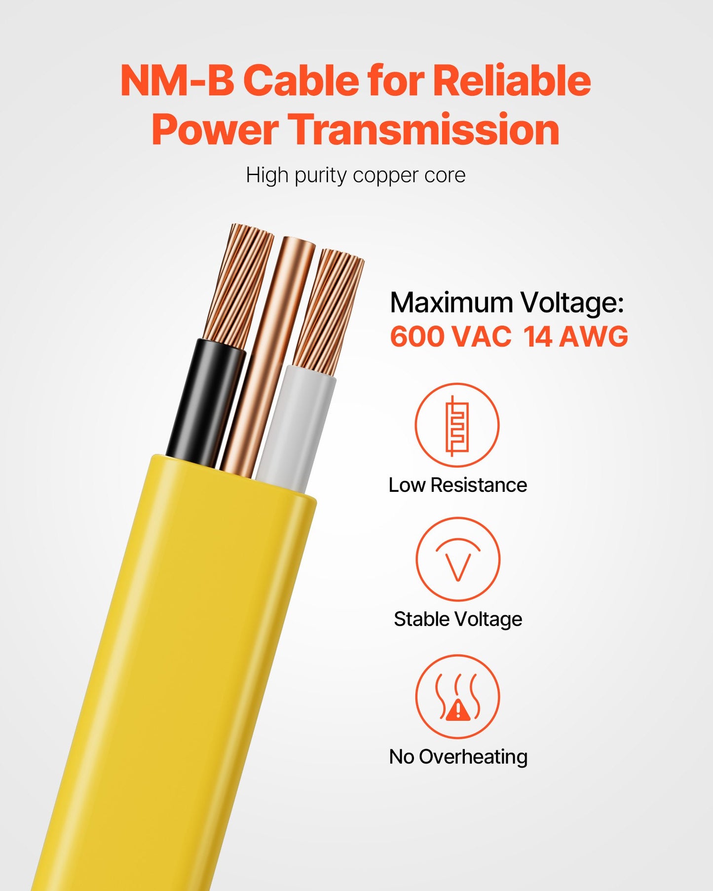 14AWG Copper Electrical Wire 100Ft Grounded Cable Yellow - Durable Insulated