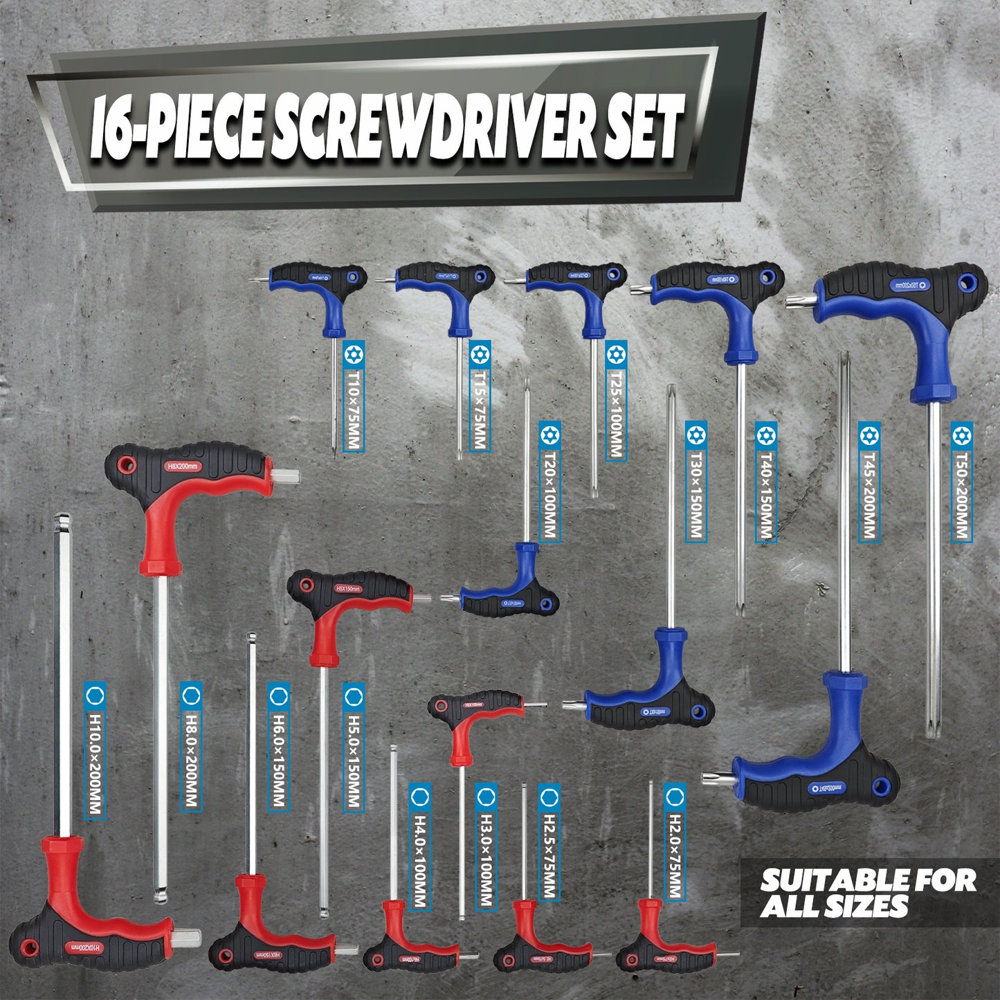 16-Piece Professional Hex Key Set - Home Repair & Maintenance Tools