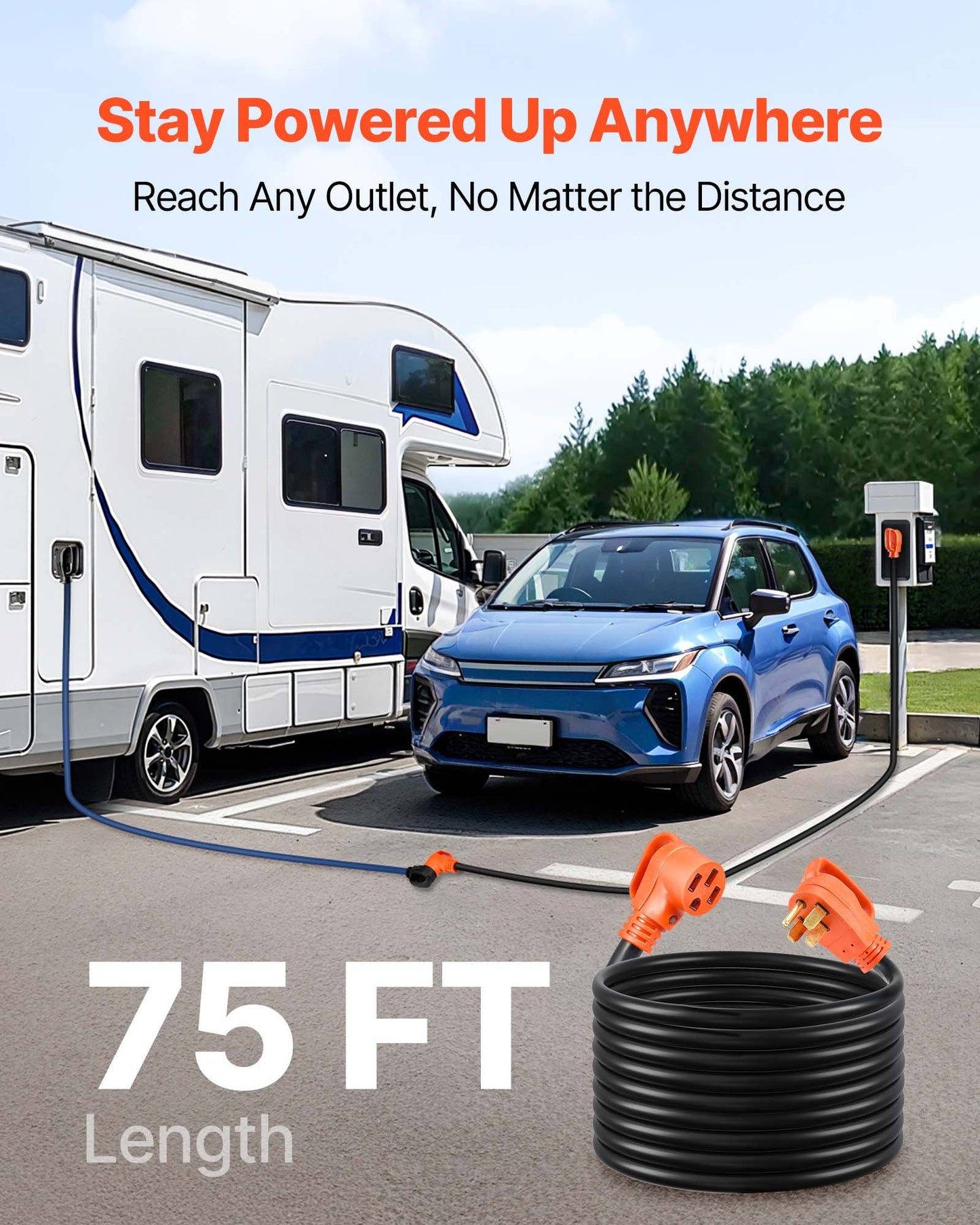 75 Ft Heavy-Duty RV Power Extension Cord 50A NEMA 14-50P to NEMA 14-50R Black