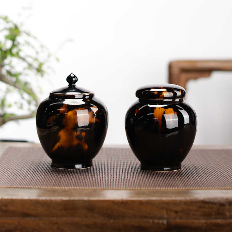 Tortoiseshell Pattern Ceramic Tea Storage Canister - Modern Kitchen Decor