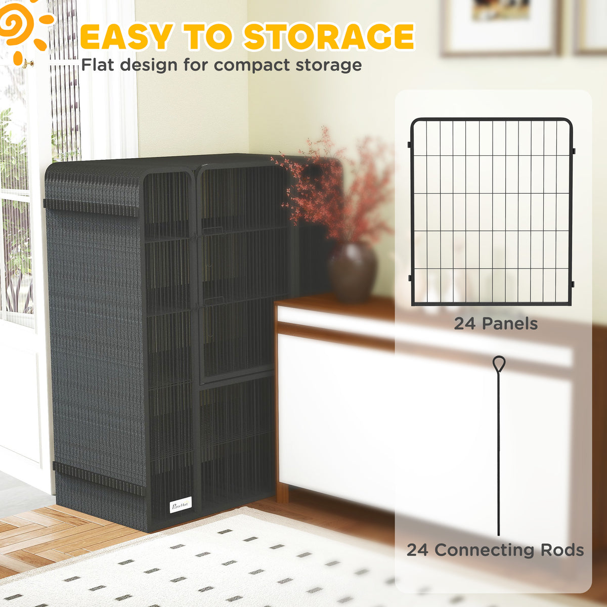 Dog Playpen with Lockable Doors - 24 Panels Indoor Outdoor Exercise Fence, Gray
