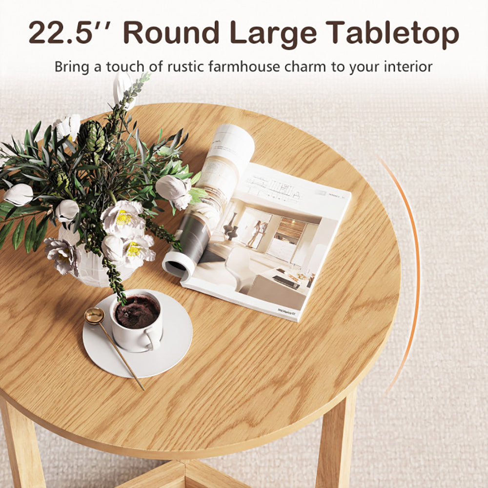 22.5 Inch Round Farmhouse Side Table with Sturdy Wood Legs