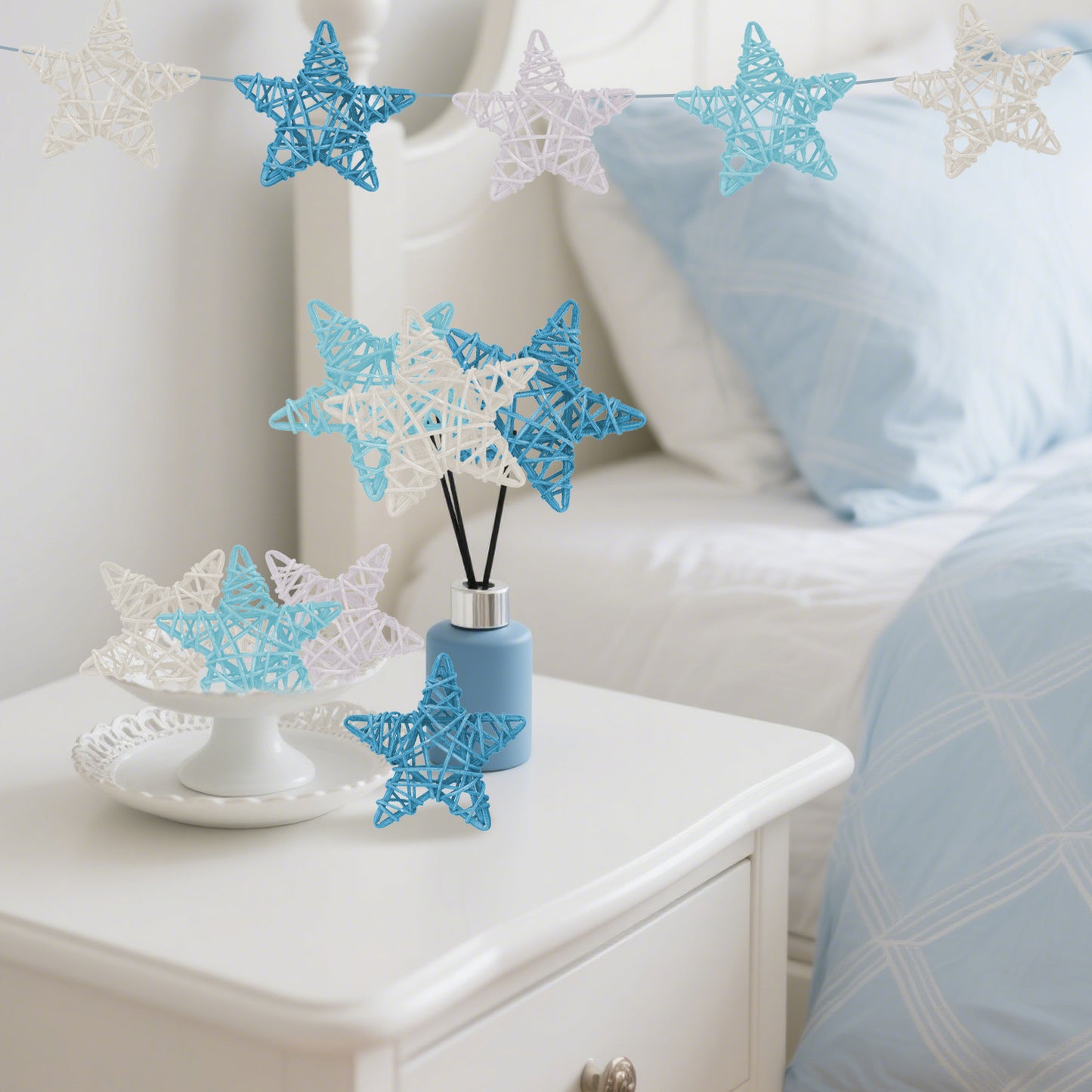 24 Pcs Blue Ocean Theme Wicker Rattan Balls - 6cm