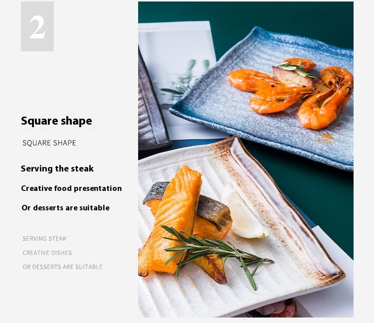 Ceramic Sushi Plate - 9-Inch Square Porcelain Tableware for Kitchen & Dining