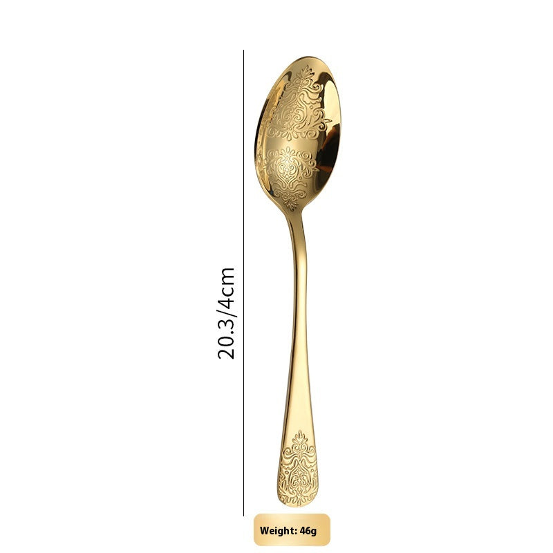 Vintage Gold-Plated Stainless Steel Cutlery Set - Dinner Knife Fork Spoon Tea Spoon