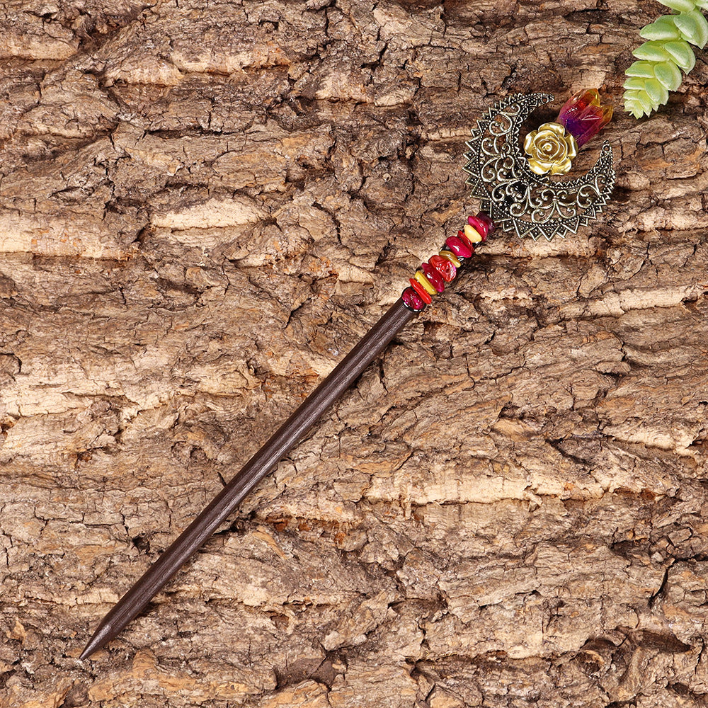 Handmade Wooden Crystal Wings Hair Clip