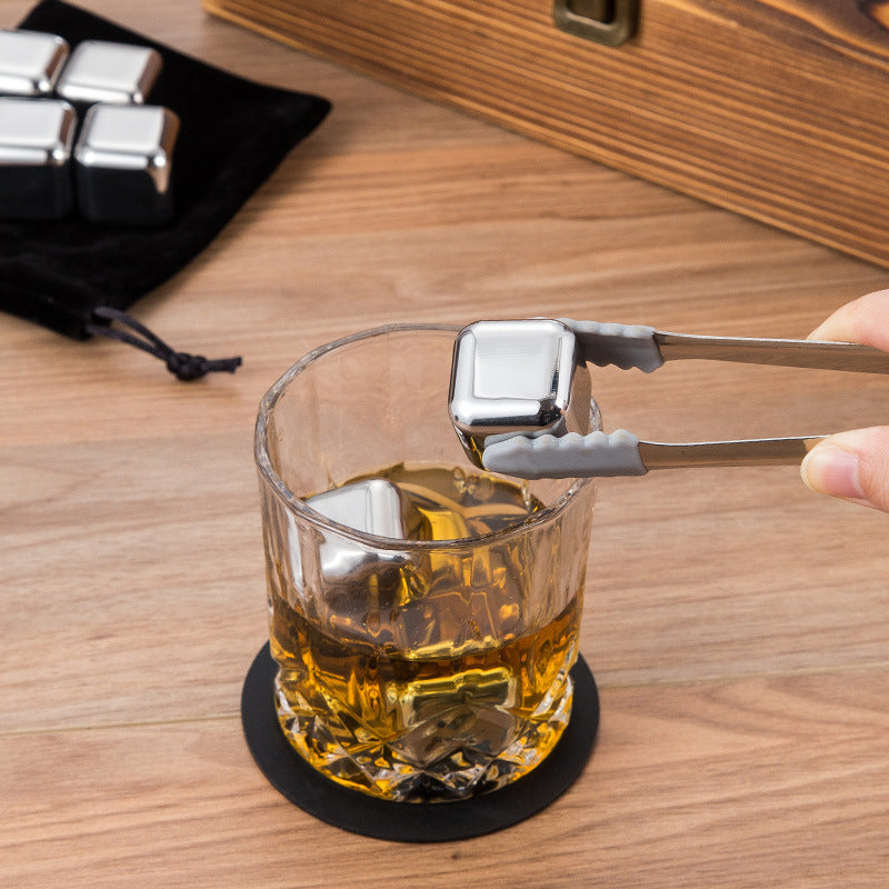 Stainless Steel Wooden Ice Cube Box Set with Cups and Accessories