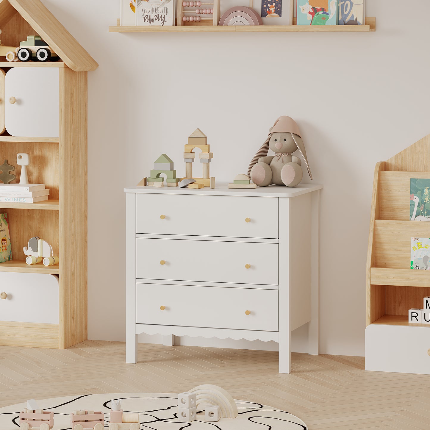 White 3 Drawer Dresser - Modern MDF Storage Cabinet