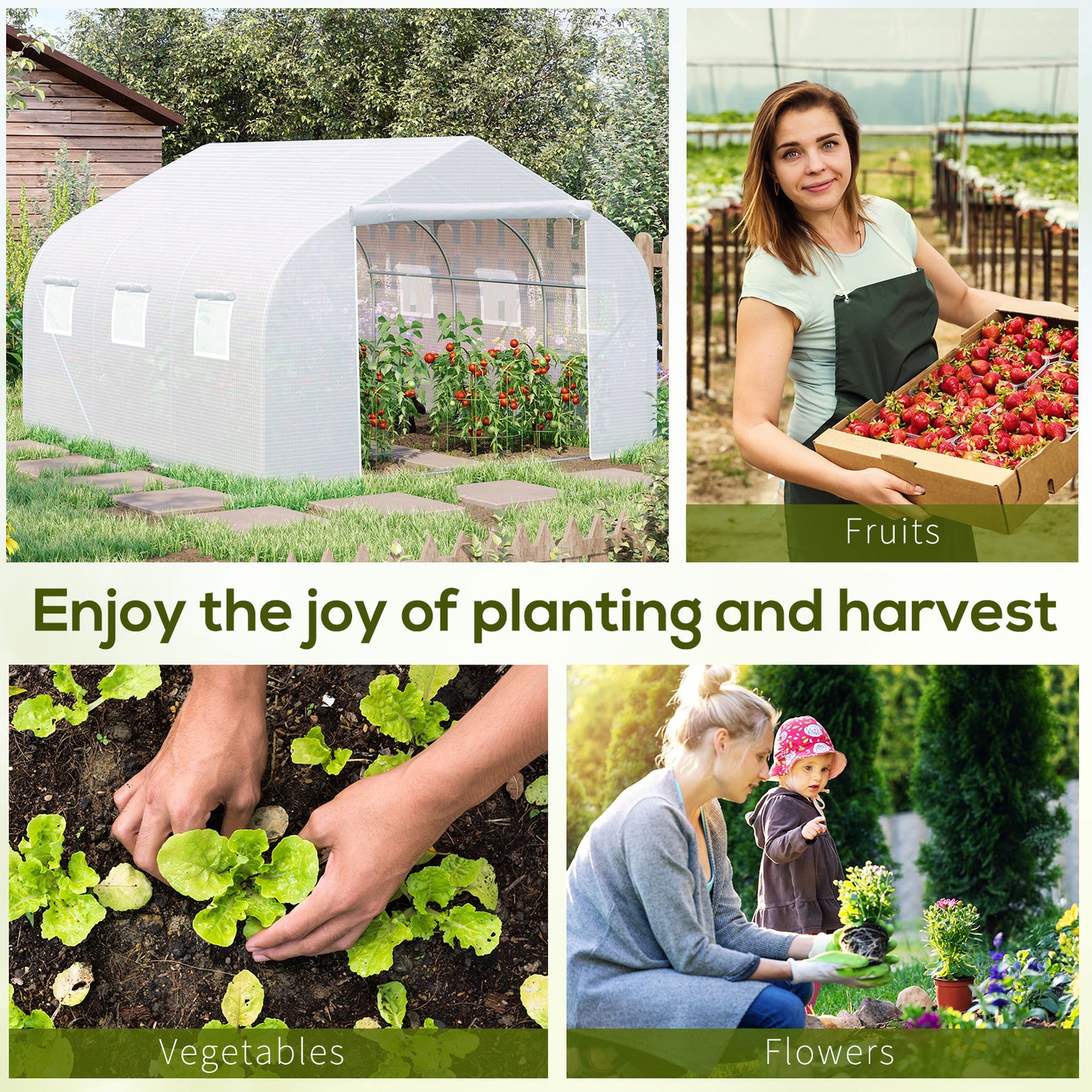 Walk-In Greenhouse with 6 Roll-Up Windows and Zippered Door - White